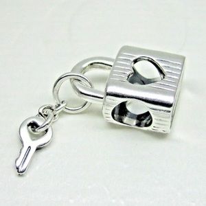 Retired Pandora Padlock and Heart Key Charm Sterling Silver 925
